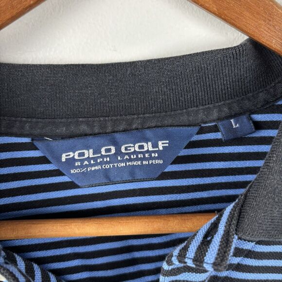POLO GOLF RALPH LAUREN men’s Blue & Dk Blue Stripe Polo Lrg shirt Pony S/S Pima - Picture 4 of 7